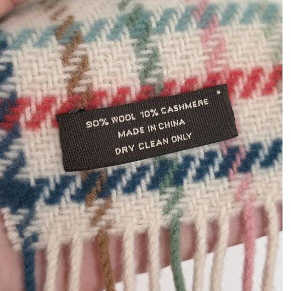 Coach Poppy Plaid Tattersall Fringe Muffler Wool Cashmere Oblong Knit Scarf Wrap - Picture 5 of 7